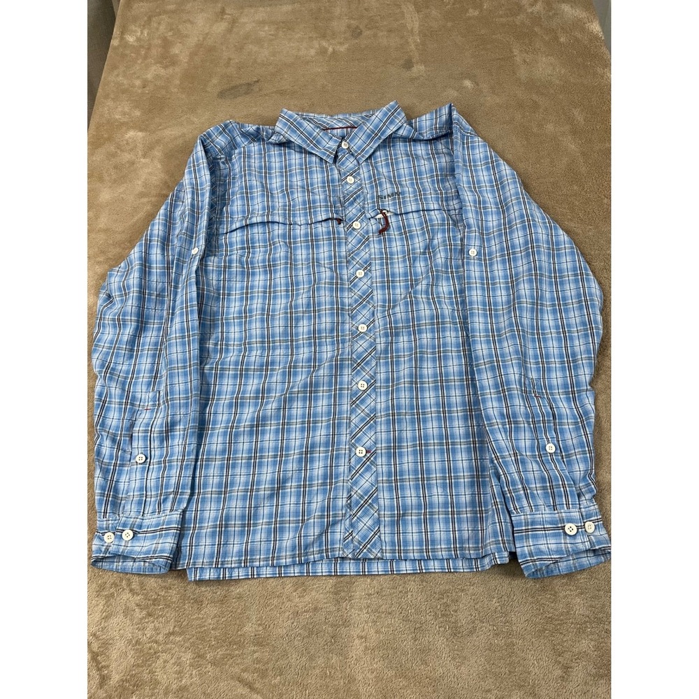 Simms Stone Cold Fishing Shirt Men's L Blue Polyester Button-Up Long Sleeve EUC